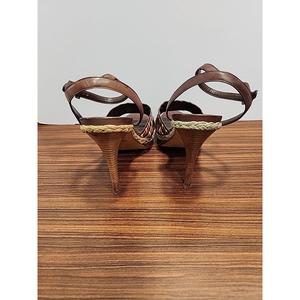 Cole Haan Vanessa Air Brown Woven Leather Stiletto Heels Sandals 9.5 Ankle Strap - Picture 6 of 10
